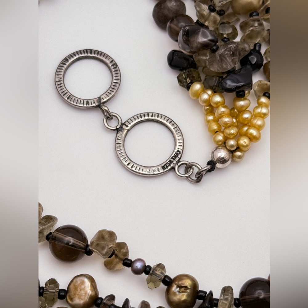 Multi-strand Quartz and Freshwater Pearl Necklace with Sterling Silver Toggle - Picture 14 of 14
